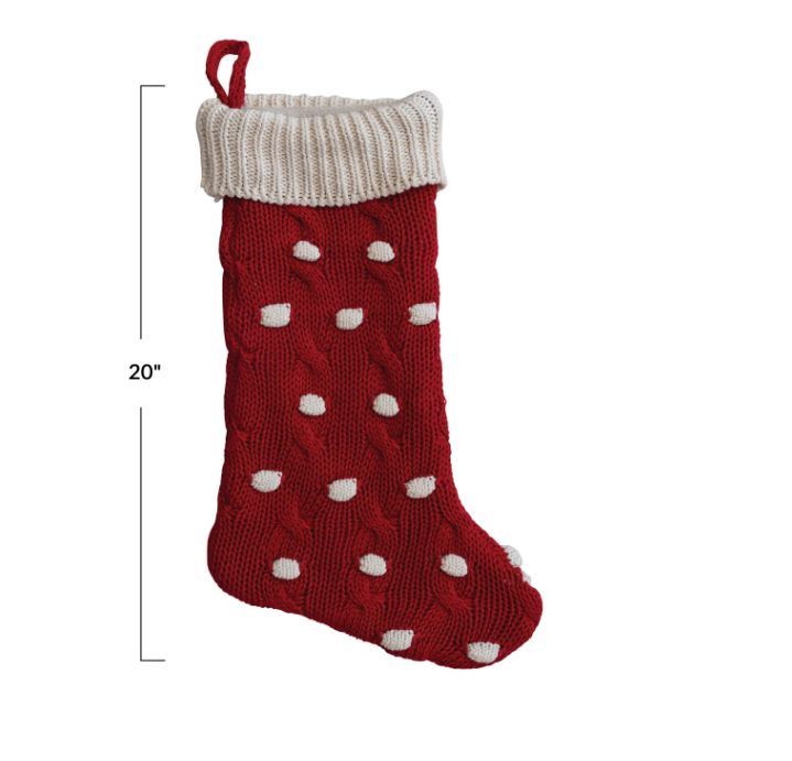 Cotton Knit Stocking Red & Cream Polka-Dot 20in