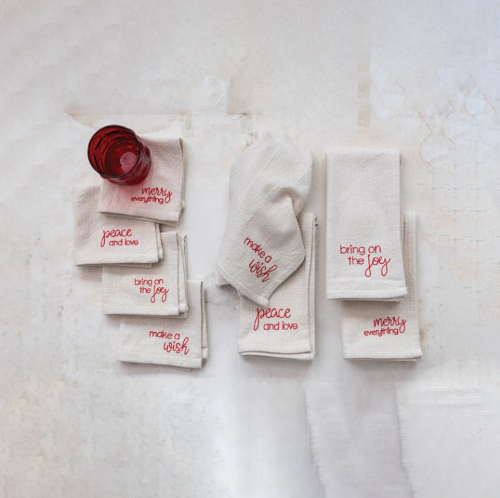 Square Cotton Napkins with Holiday Embroidery 18in Set of 4