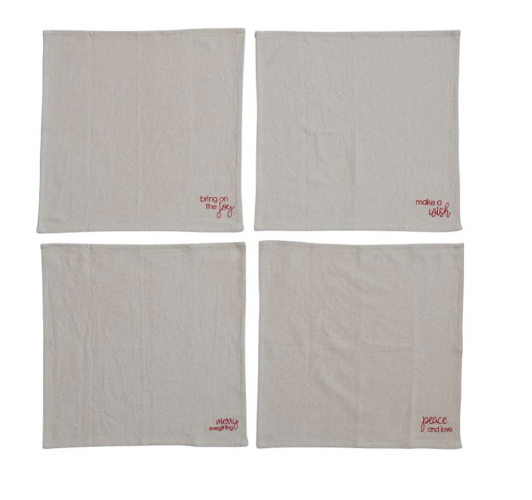Square Cotton Napkins with Holiday Embroidery 18in Set of 4