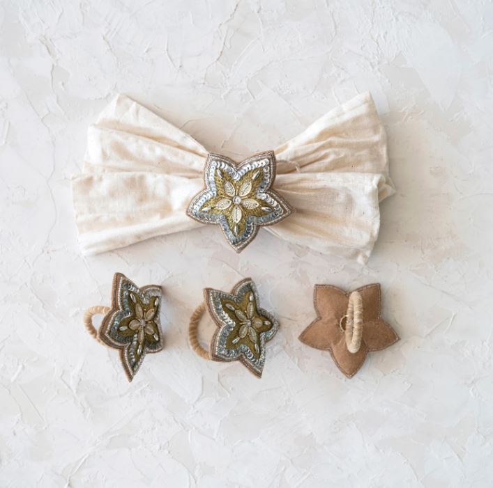 Embroidery Wool Felt Star Napkin Ring Set of 4