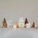 Stoneware Village with LED Lights White Set of 4