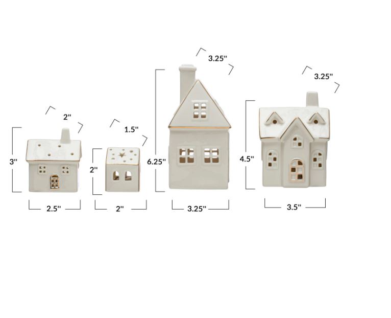 Stoneware Village with LED Lights White Set of 4