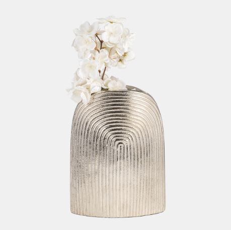 Metal Arch Vase Silver 11in