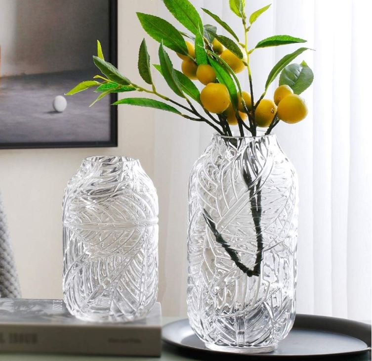 Clear Glass Leaf Vase 9in