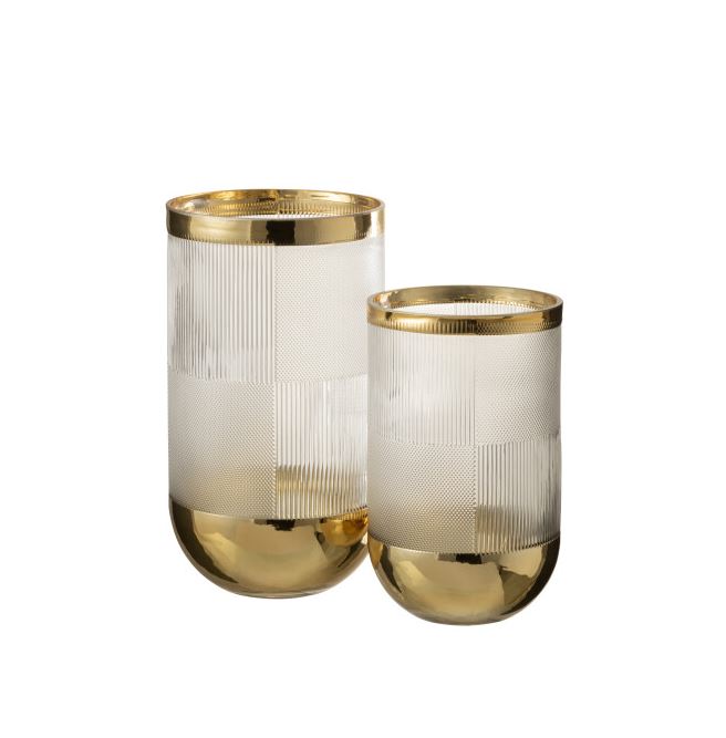 Textured Cylinder Vase w/ Gold 10in