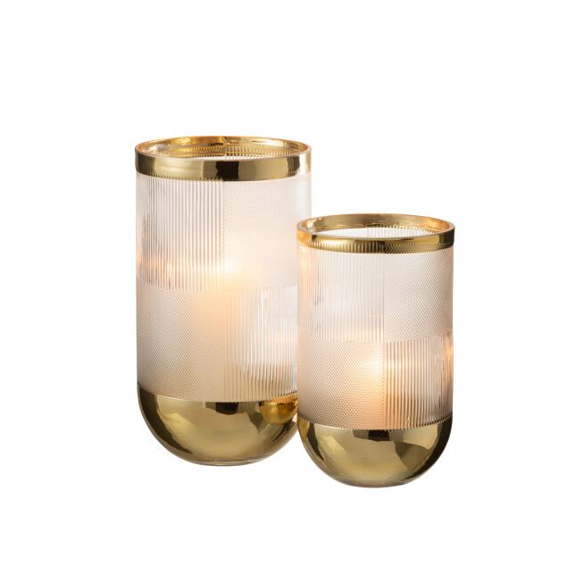 Textured Cylinder Vase w/ Gold 10in