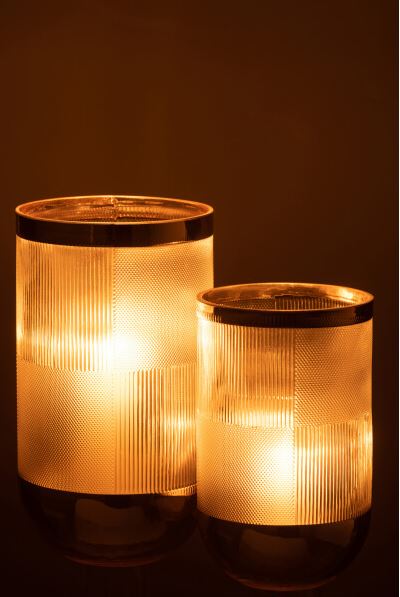 Textured Cylinder Vase w/ Gold 10in