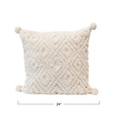 Tufted Pillow with Pom Poms 24in
