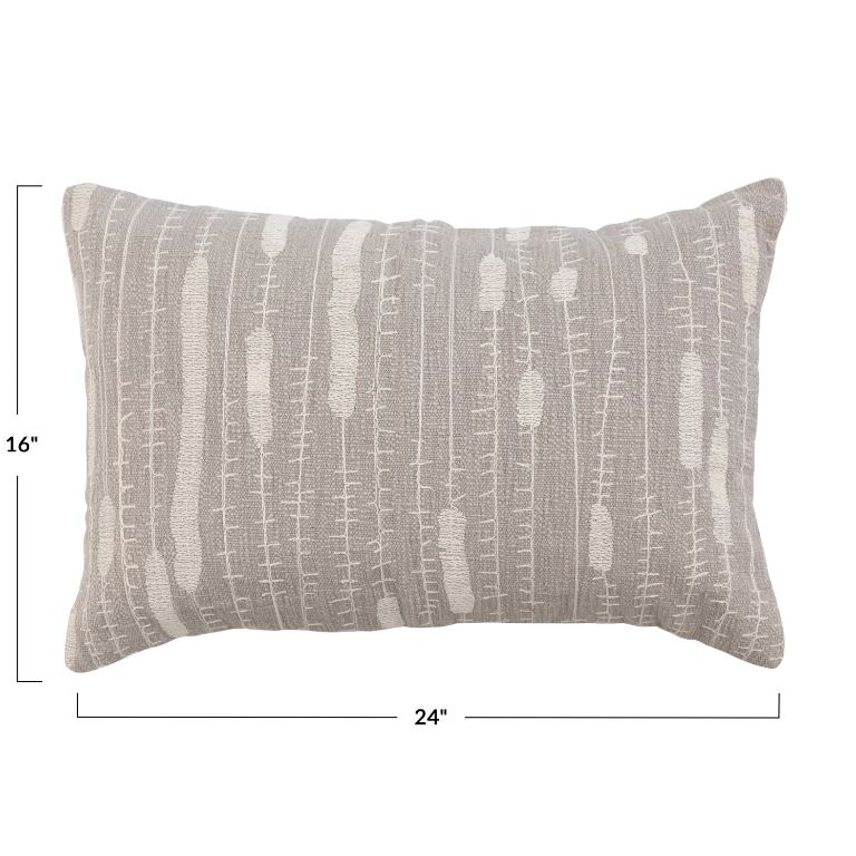 Cotton Lumbar Embroidered Pillow 16x24in