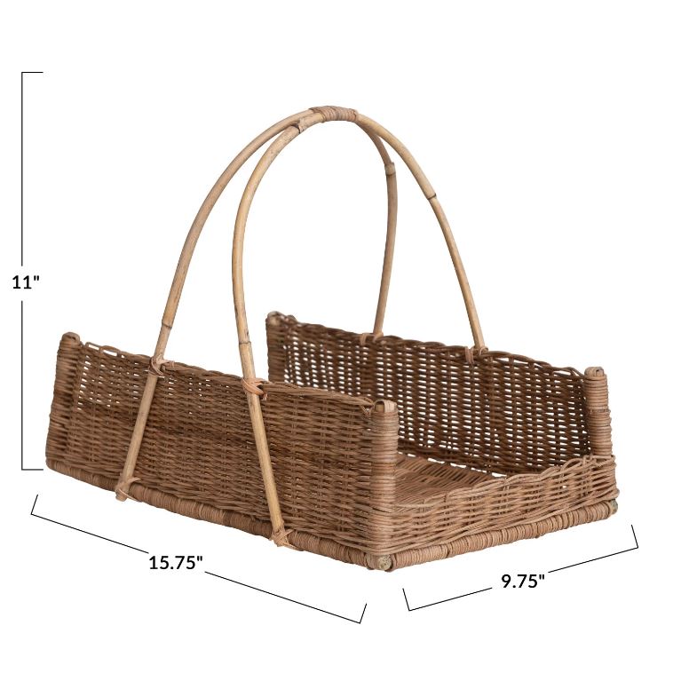 Hand-Woven Rattan Basket w/ Handle