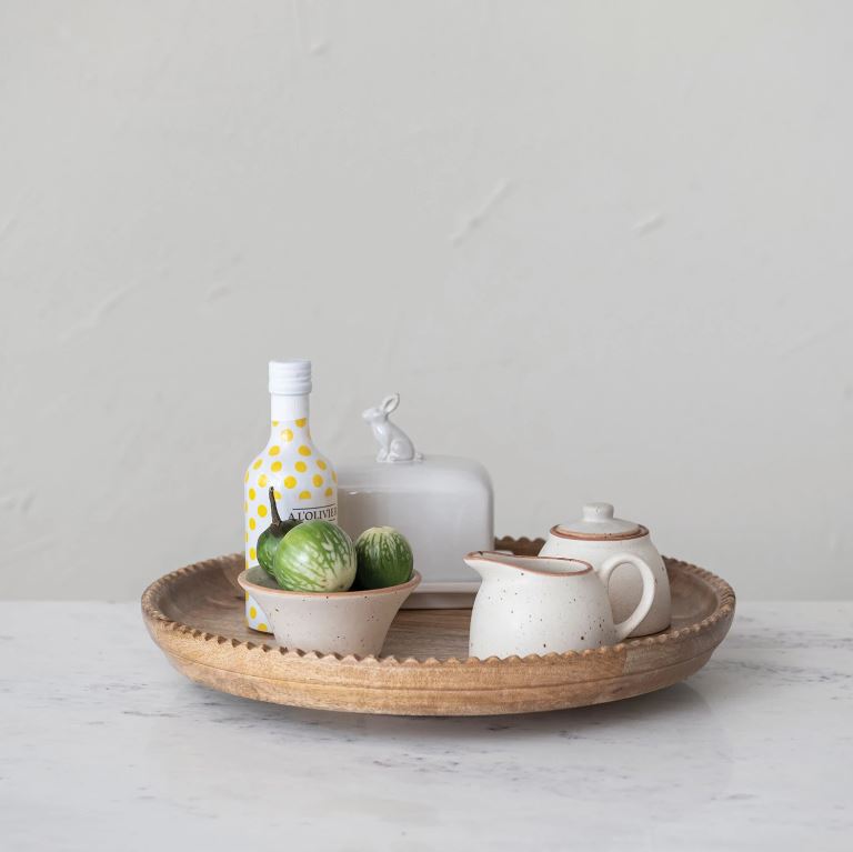 Mango Wood Lazy Susan w/ Scalloped Edge, Natural