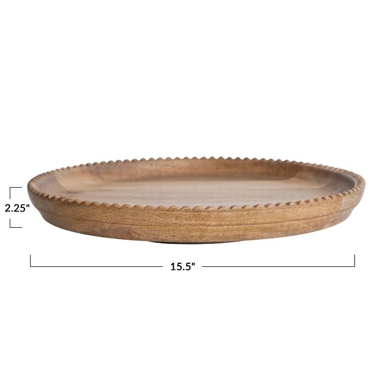 Mango Wood Lazy Susan w/ Scalloped Edge, Natural