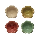Debossed Stoneware Flower Bowl, Crackle Glaze, 4 Colors 6in
