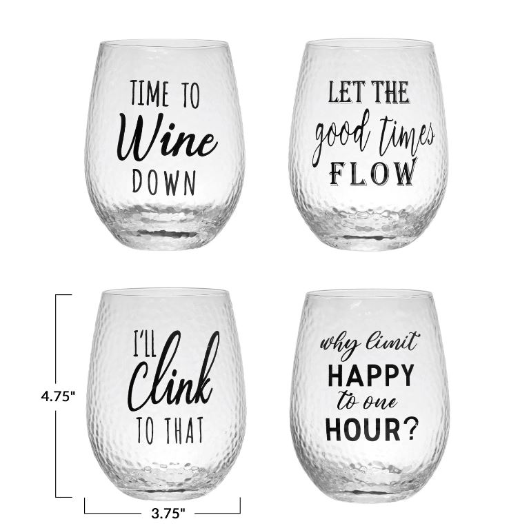 Drinking Glass w/ Happy Hour Saying, 4 Styles 16 oz.