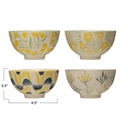 Hand-Stamped Stoneware Bowl w/ Flowers, 4 Styles