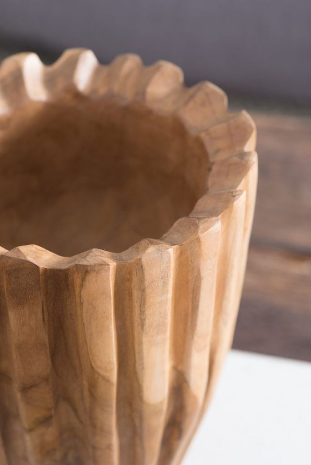 Decorative Teak Vase 8in