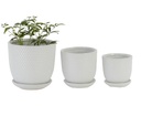 White Textured Ceramic Planter w/ Attached Saucer MD