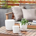 White Textured Ceramic Planter w/ Attached Saucer MD