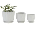 White Textured Ceramic Planter w/ Attached Saucer LG