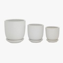 White Textured Ceramic Planter w/ Attached Saucer LG