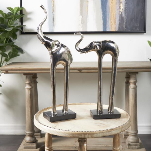 Standing Silver Aluminum Elephants Set/2