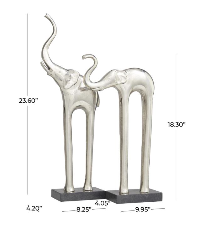 Standing Silver Aluminum Elephants Set/2