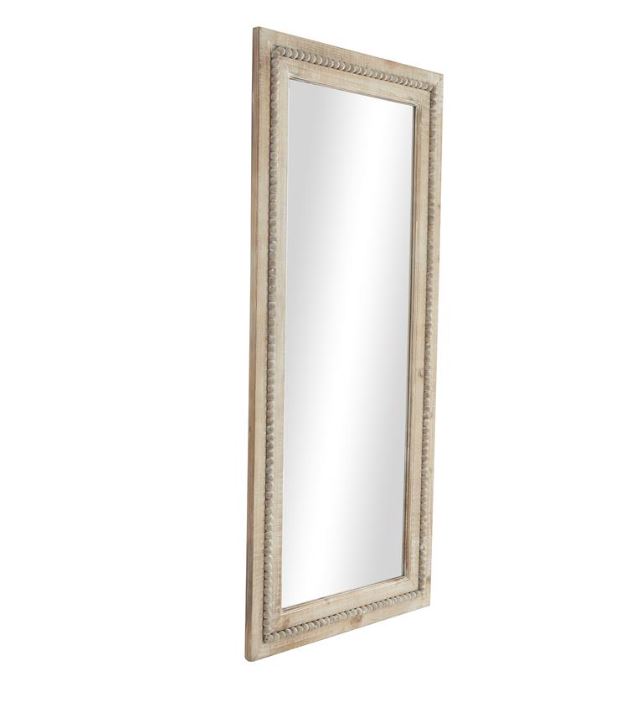 Brown Wood Distressed Wall Mirror w/ Beaded Detailing 24x54in