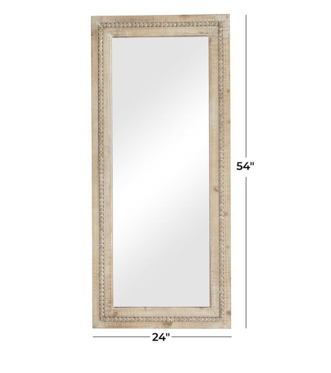 Brown Wood Distressed Wall Mirror w/ Beaded Detailing 24x54in