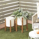 White Metal Planter w/ Removable Wood Stand LG