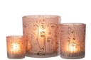 Happy Faces Glass Candleholder Terracotta 5in