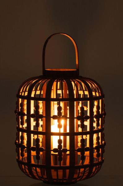 Wood Bead Lantern Natural 16in
