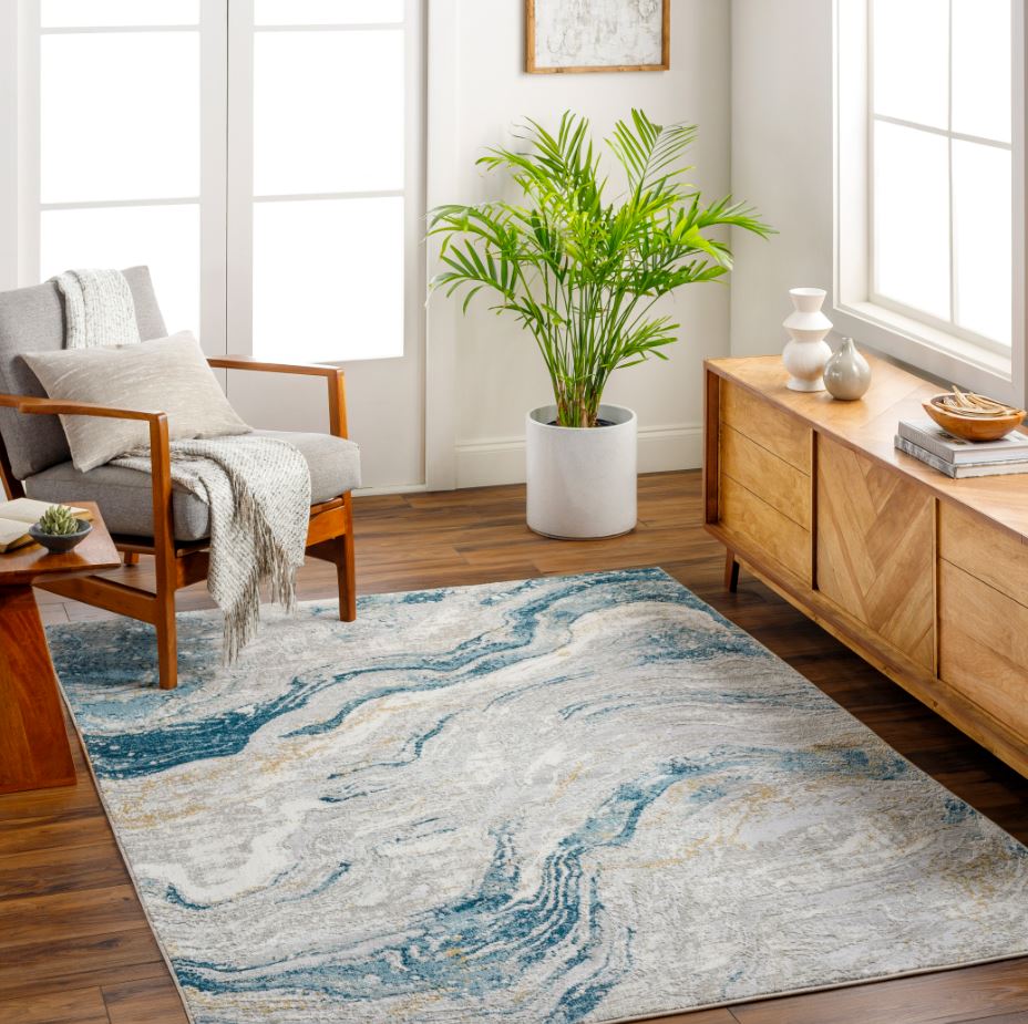 San Francisco Blue Ivory Swirl Rug 5x7