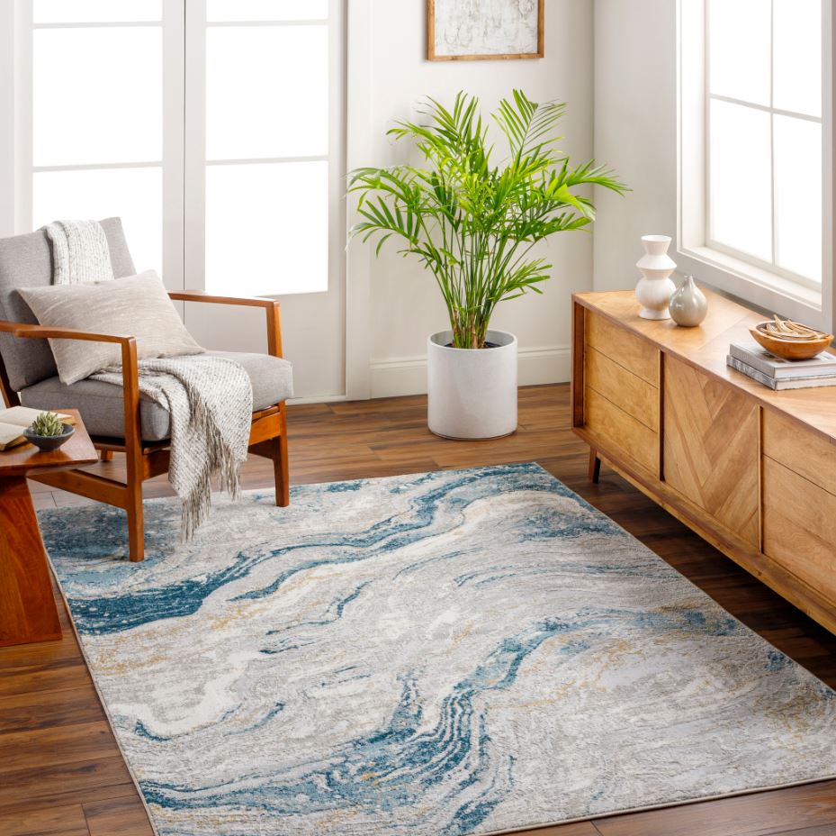 San Francisco Blue Ivory Swirl Rug 8x10