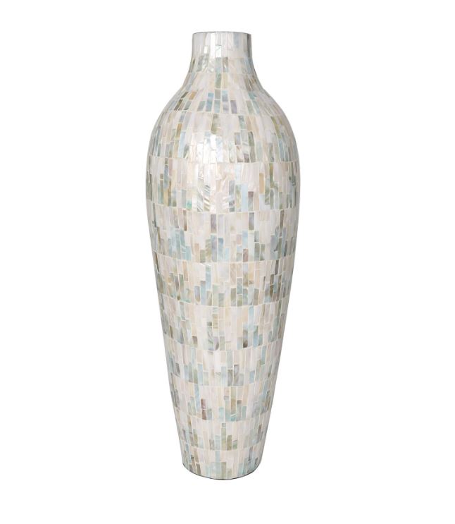 Ivory & Blue Mother of Pearl Vase 28in