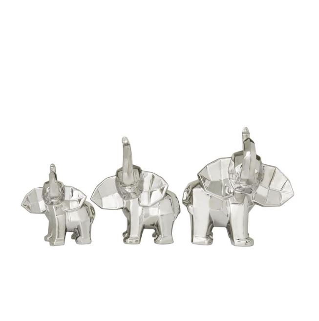 Geometric Silver Elephant Sculpture 11in