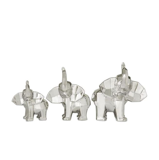 Geometric Silver Elephant Sculpture 12in