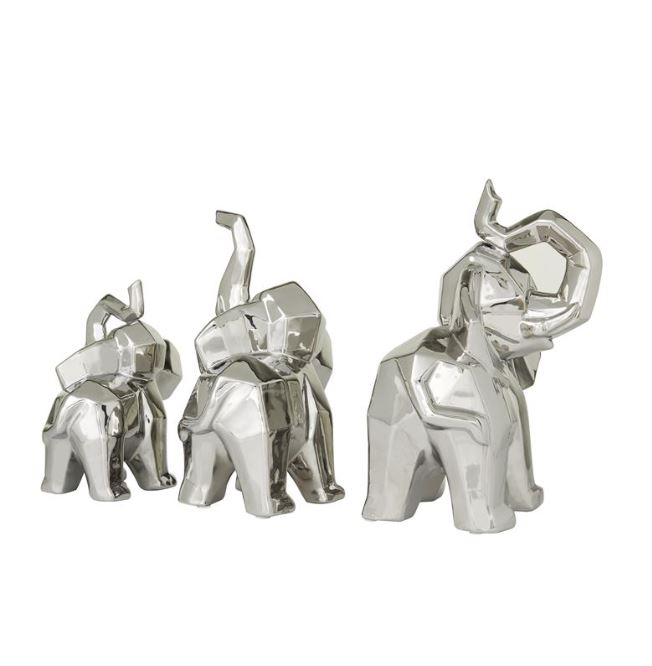 Geometric Silver Elephant Sculpture 8in