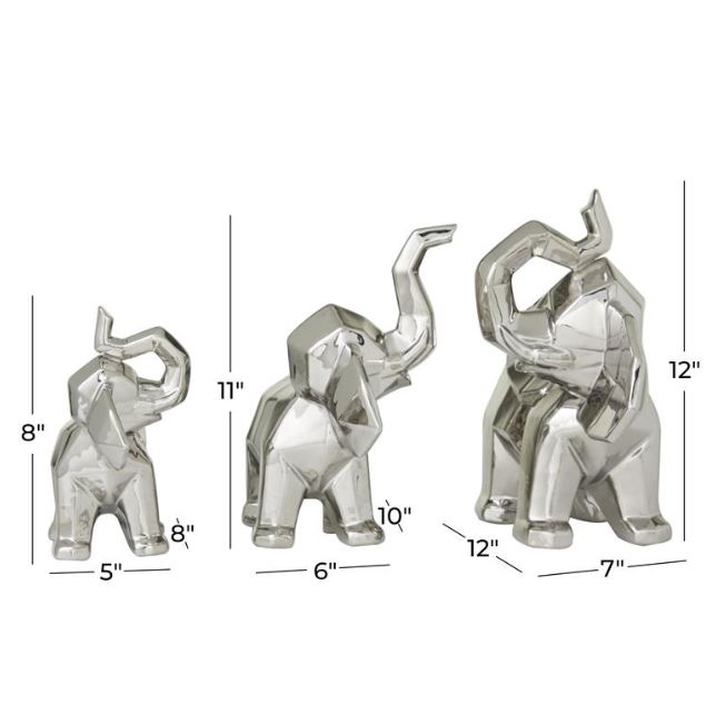 Geometric Silver Elephant Sculpture 8in