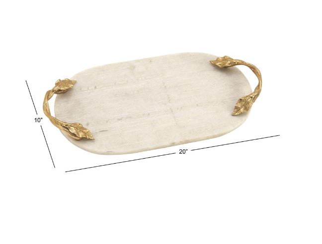 Oval Marble Tray with Gold Handles 20in