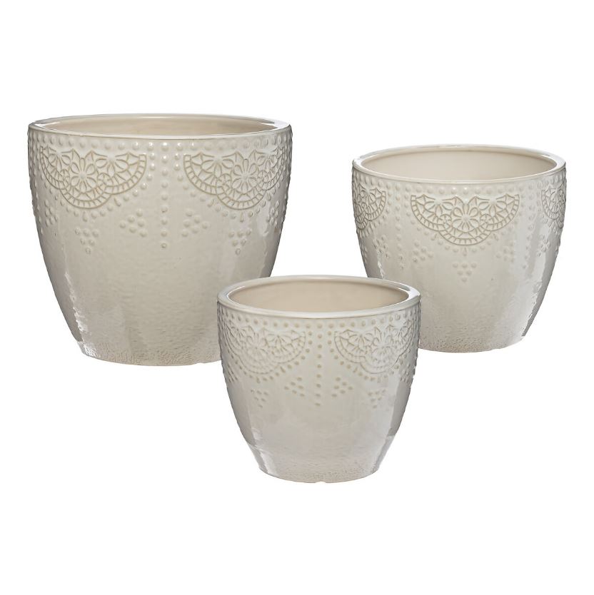 Ivory Embossed Planter Large