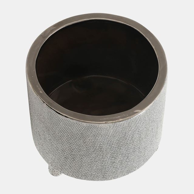 Ceramic Scratched Planter Silver 6in