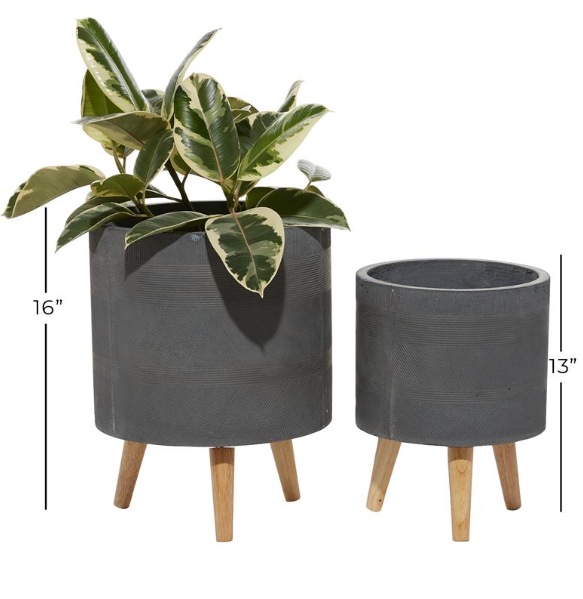 Grey Cement Footed Round Planter 16in