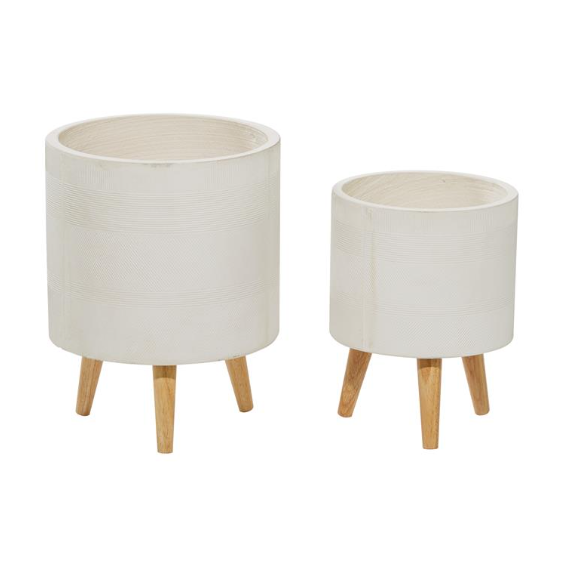 White Cement Footed Round Planter 13in