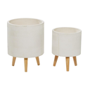 White Cement Footed Round Planter 13in