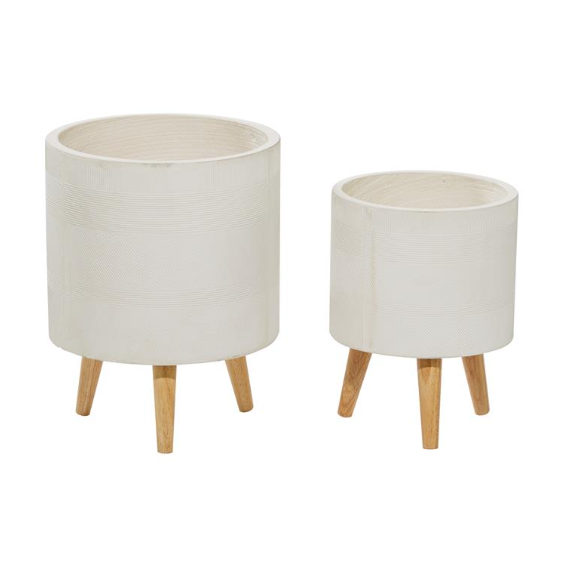 White Cement Footed Round Planter 16in