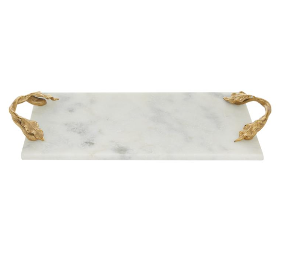 Rectangular Marble Tray with Gold Handles 21in