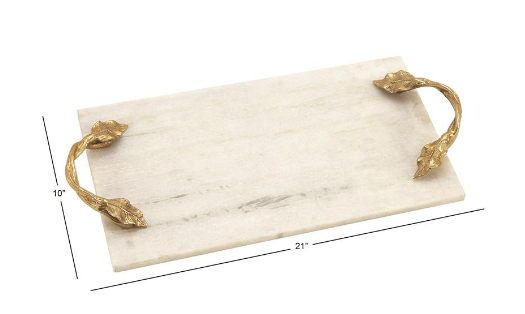 Rectangular Marble Tray with Gold Handles 21in