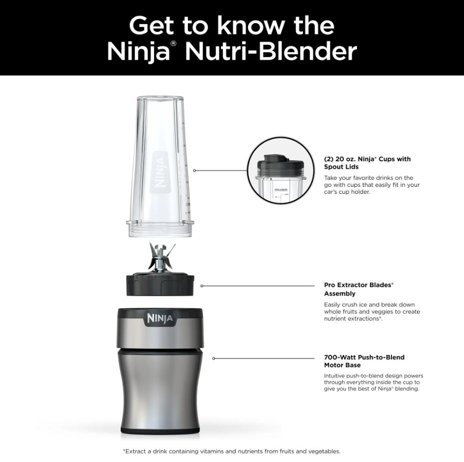 Ninja Nutri-Blender Plus Compact Personal Blender with To-Go Cups, Spout Lids and Storage Lid