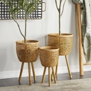 Woven Basket Planter With Wood Legs 20in