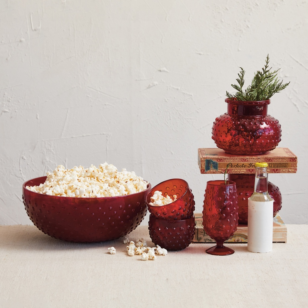 Glass Hobnail Serving Bowl Red 4.5QT